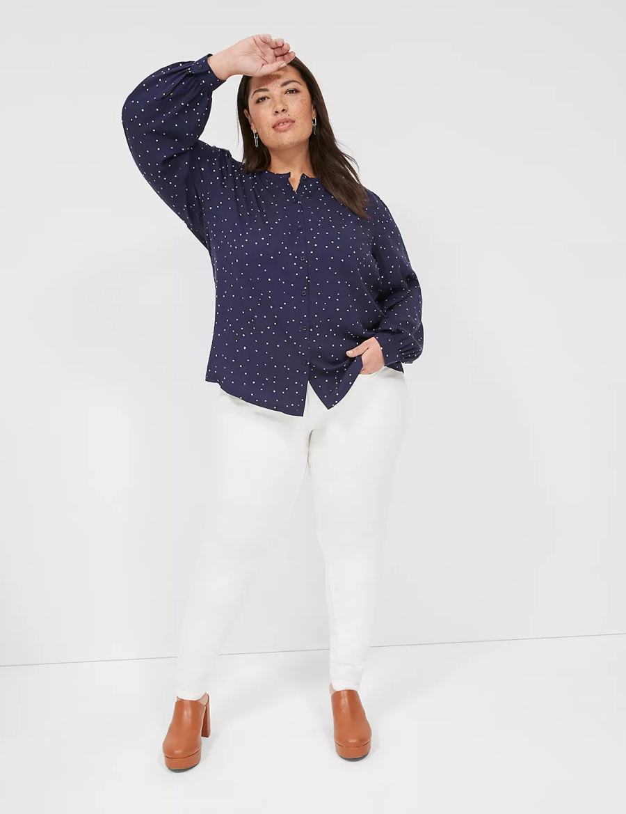 Lane Bryant Relaxed Button-Front Woven & Knit Top Women Shirts Navy | NJJ3626GL