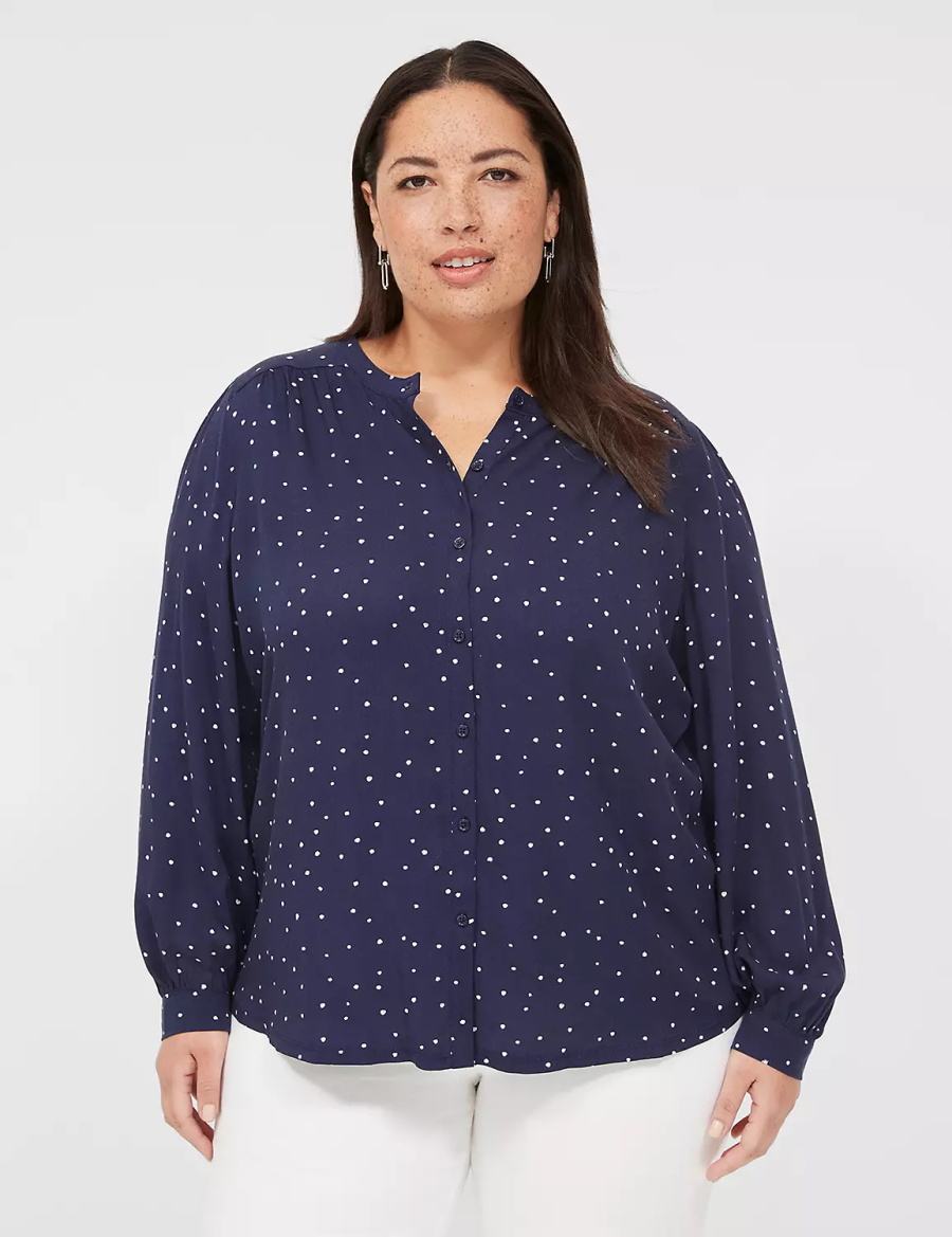 Lane Bryant Relaxed Button-Front Woven & Knit Top Women Shirts Navy | NJJ3626GL