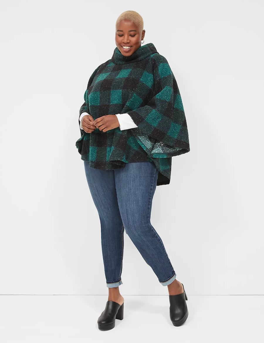 Lane Bryant Relaxed Cowlneck Pullover Poncho Women Pullover Green | DXK8319NN