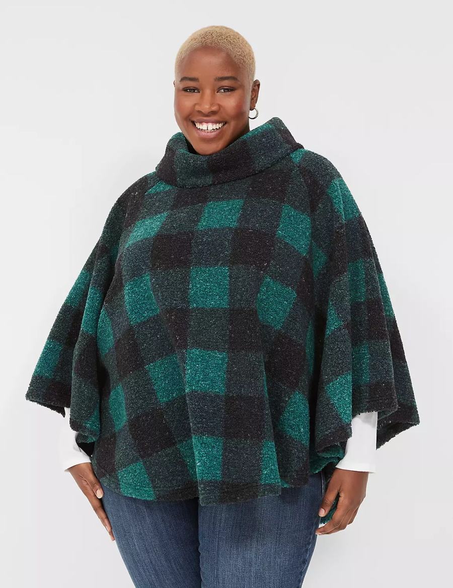 Lane Bryant Relaxed Cowlneck Pullover Poncho Women Pullover Green | DXK8319NN