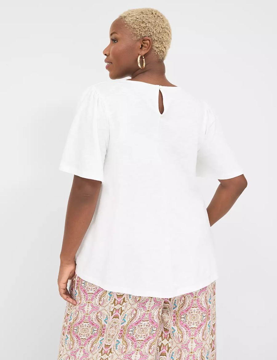 Lane Bryant Relaxed Crochet Crew-Neck Top Women T Shirts White | PWC7152YQ