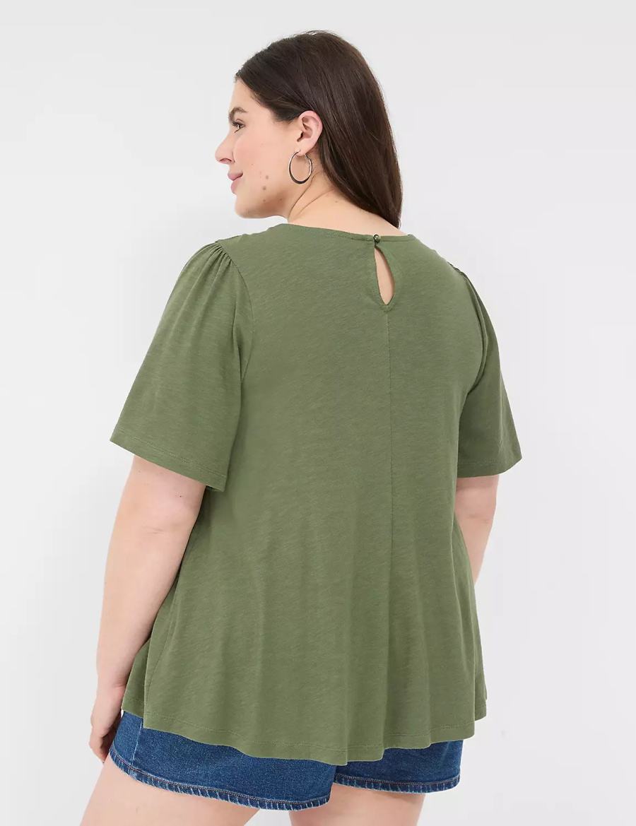 Lane Bryant Relaxed Crochet Crew-Neck Top Women T Shirts Brown Green | PEC8920JC