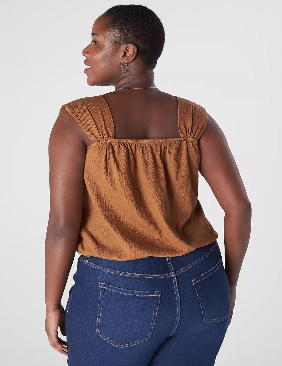 Lane Bryant Relaxed Crop Cap-Sleeve Square-Neck Top Women T Shirts Brown | NHD3477XZ