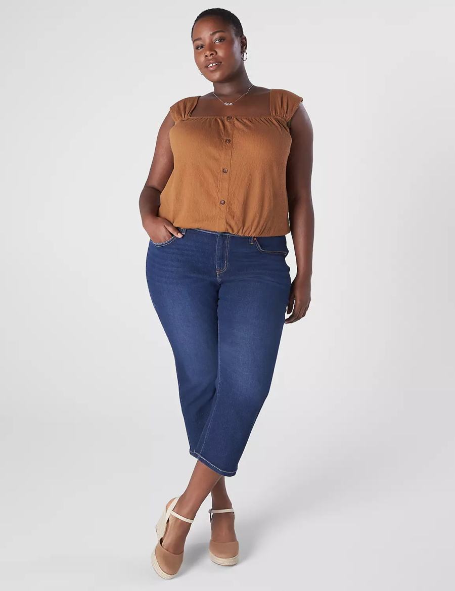 Lane Bryant Relaxed Crop Cap-Sleeve Square-Neck Top Women T Shirts Brown | NHD3477XZ