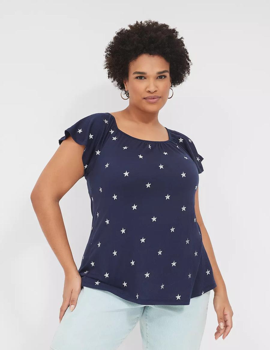 Lane Bryant Relaxed Gauze Flutter-Sleeve Top Women T Shirts Silver | IPH7539ET