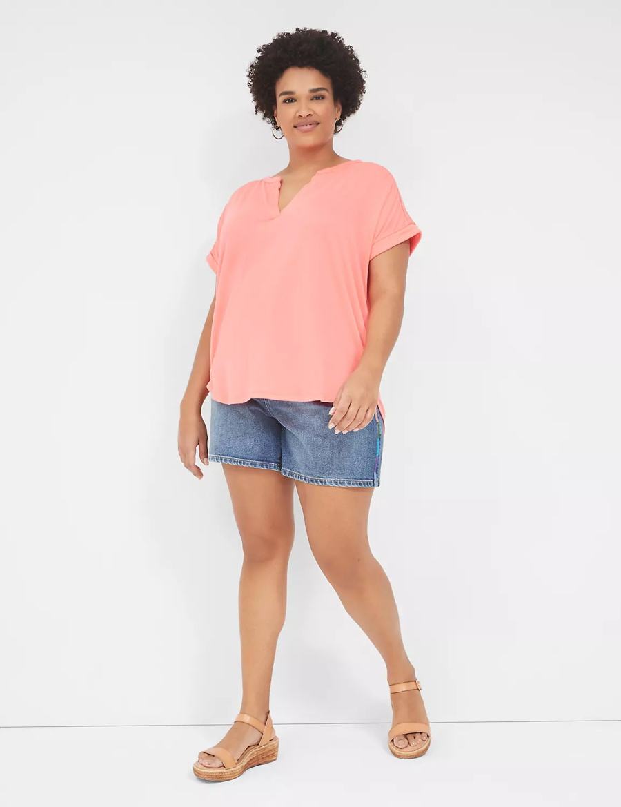 Lane Bryant Relaxed Gauze Notch-Neck Women Shirts Coral | JOQ6354NL