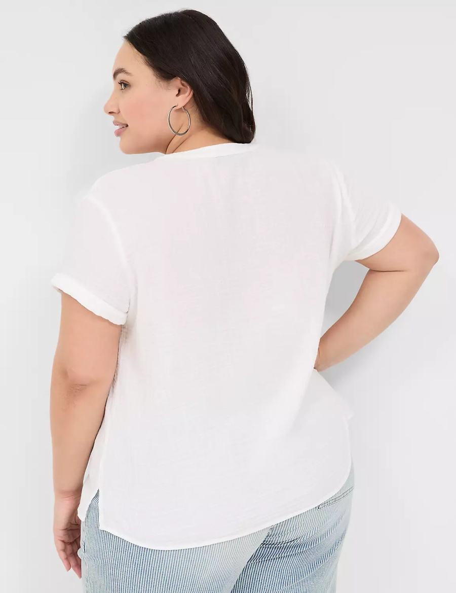 Lane Bryant Relaxed Gauze V-Neck Popover Women Shirts White | ELS9530KF