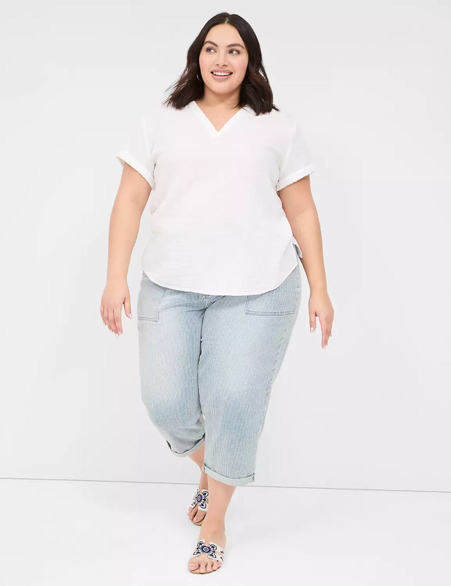 Lane Bryant Relaxed Gauze V-Neck Popover Women Shirts White | ELS9530KF