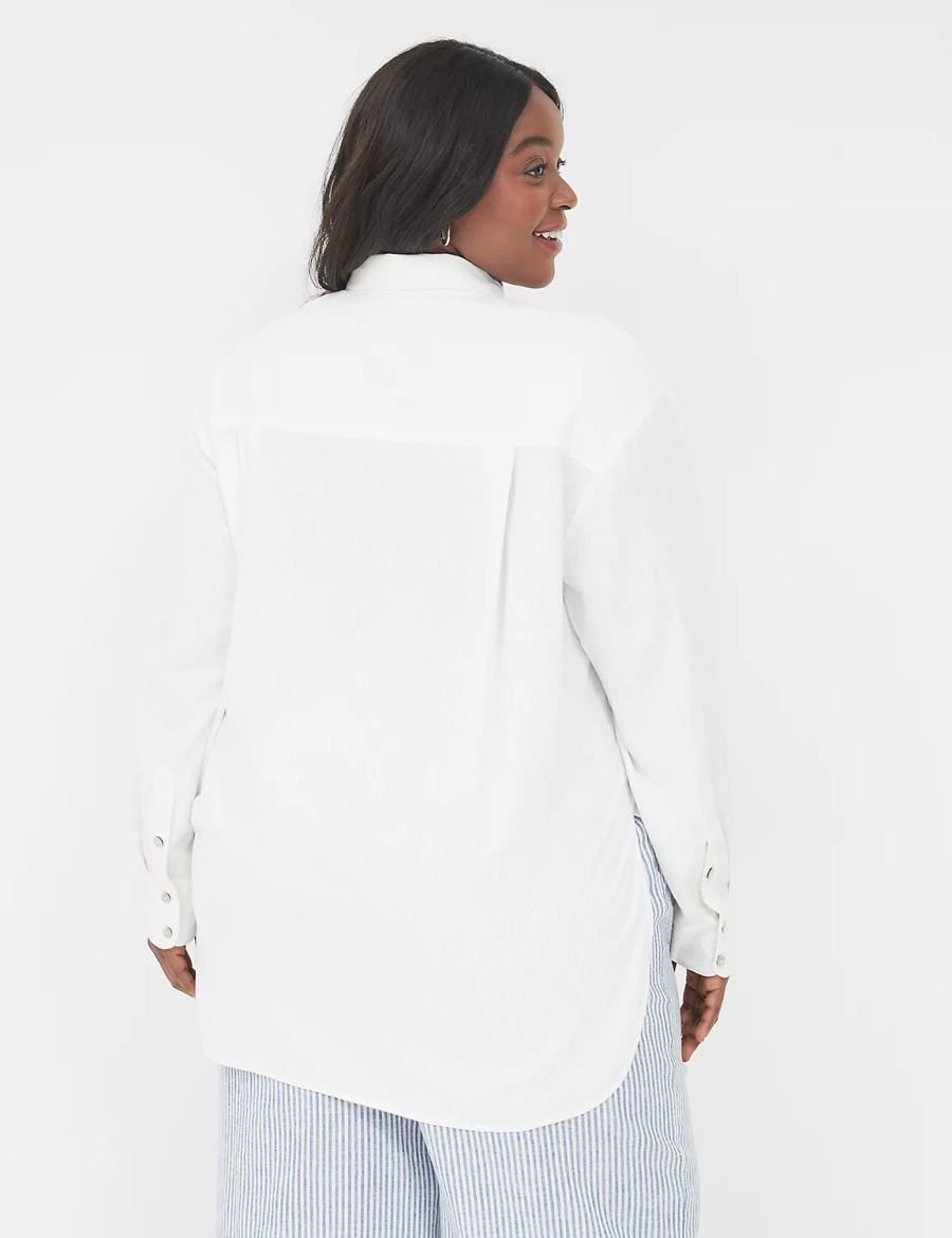 Lane Bryant Relaxed Linen Button-Down Women Shirts White | WVT7474TQ