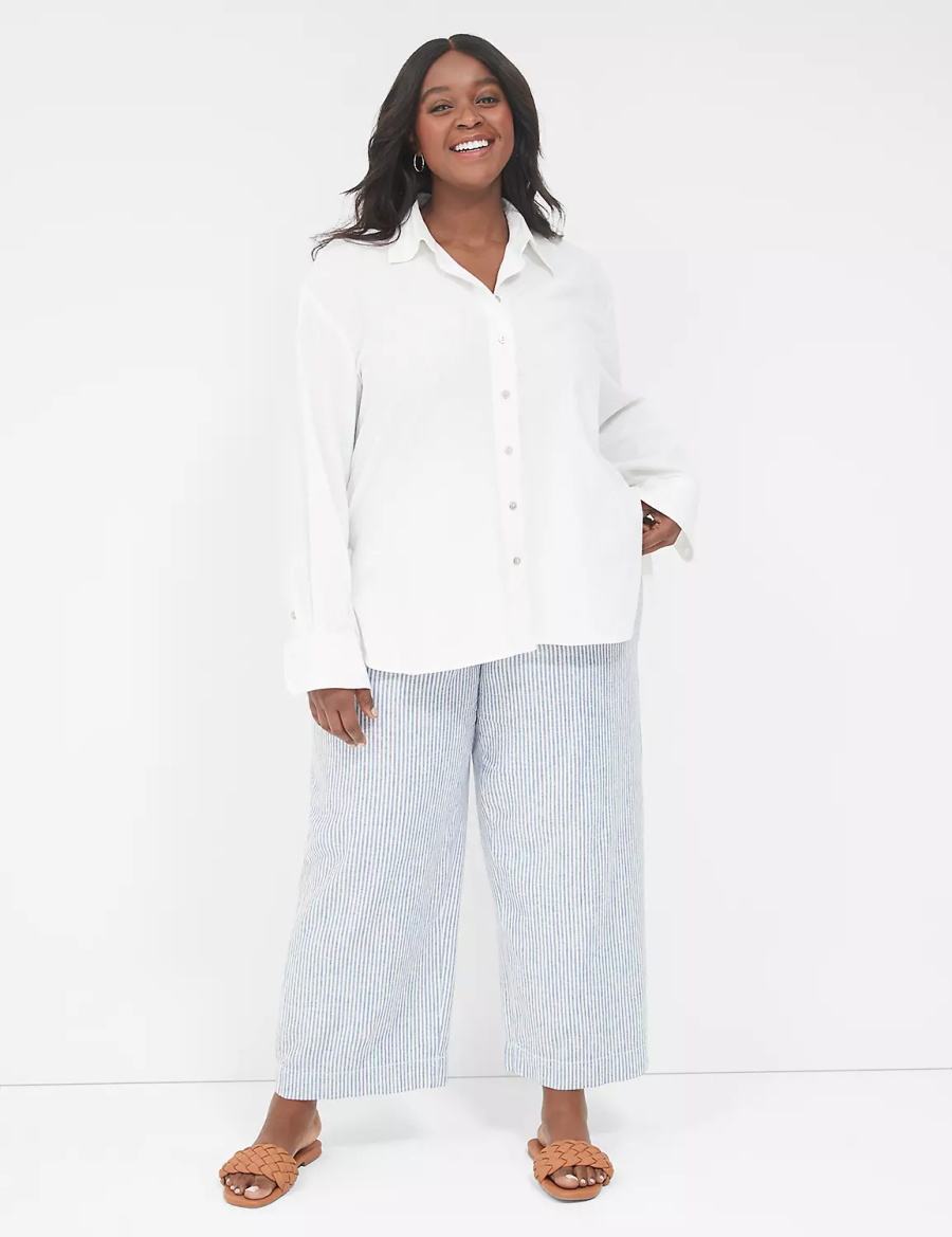 Lane Bryant Relaxed Linen Button-Down Women Shirts White | WVT7474TQ