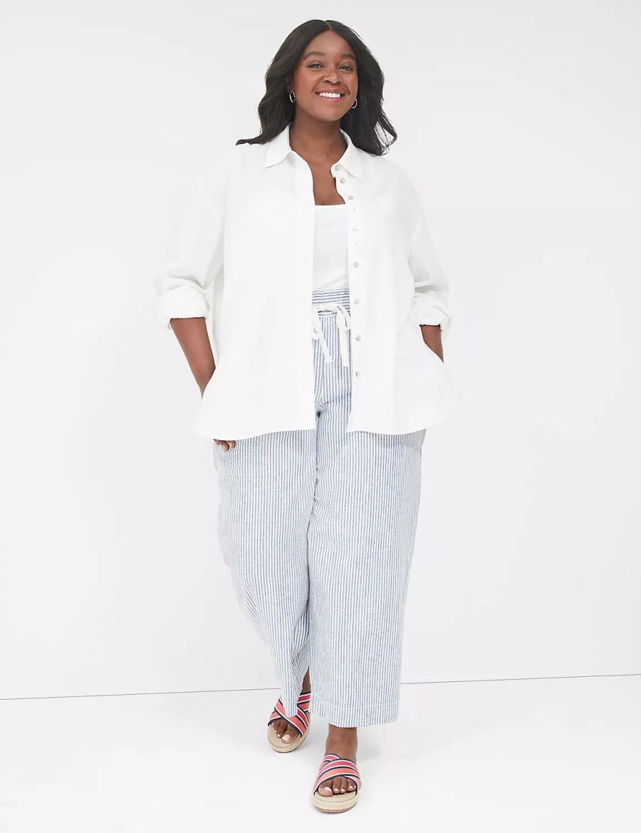 Lane Bryant Relaxed Linen Button-Down Women Shirts White | WVT7474TQ