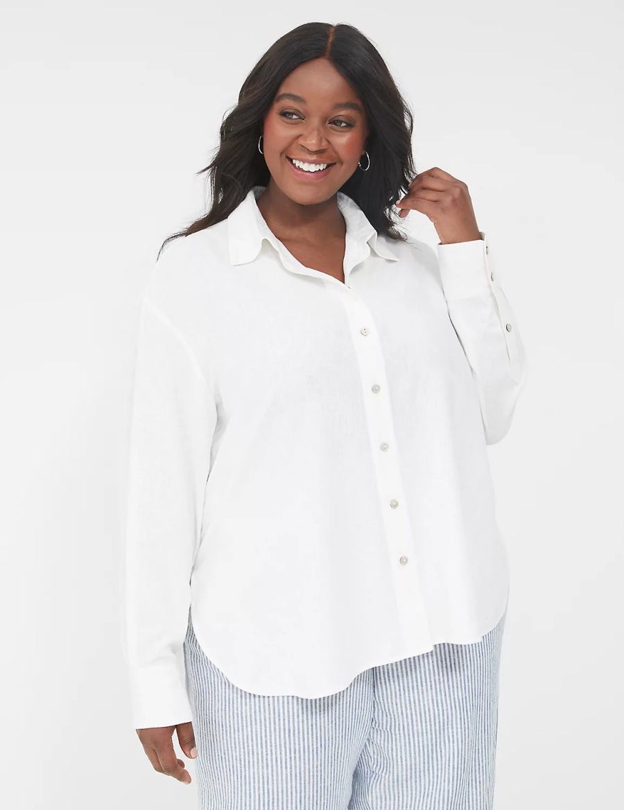 Lane Bryant Relaxed Linen Button-Down Women Shirts White | WVT7474TQ