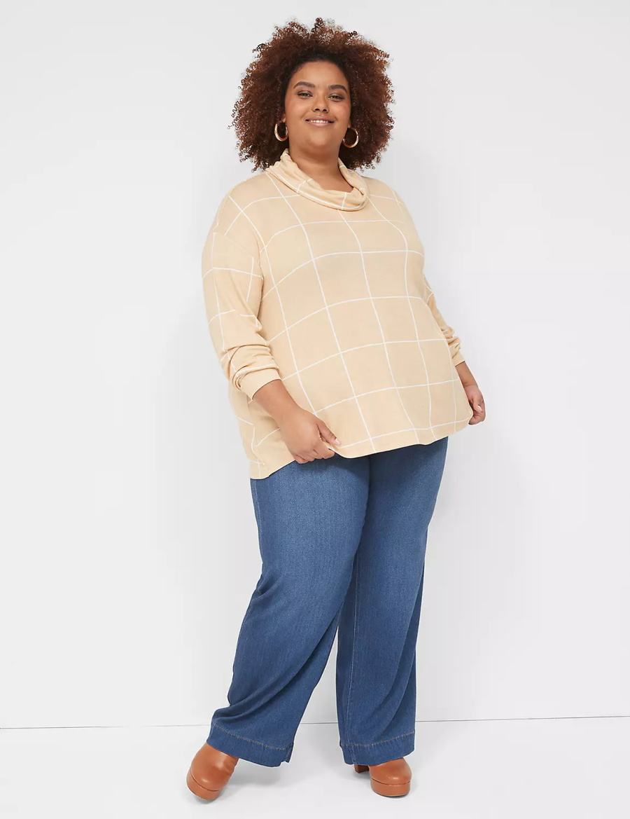 Lane Bryant Relaxed Long-Sleeve Funnel-Neck Women Sweatshirts Brown | APA7026VE