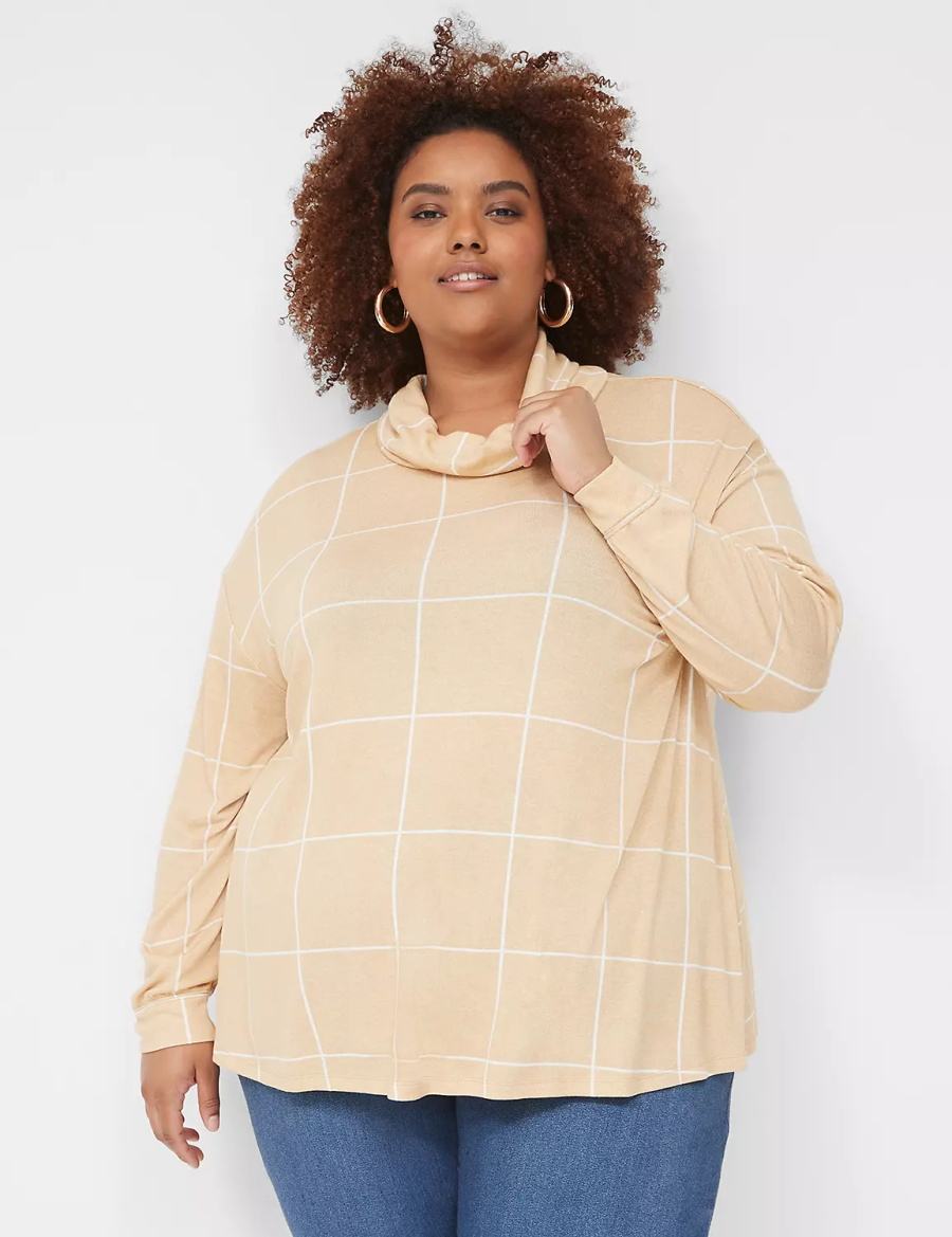 Lane Bryant Relaxed Long-Sleeve Funnel-Neck Women Sweatshirts Brown | APA7026VE