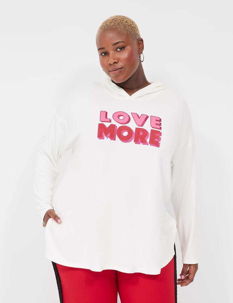 Lane Bryant Relaxed Love More Graphic Women Hoodie White | URK4751UB