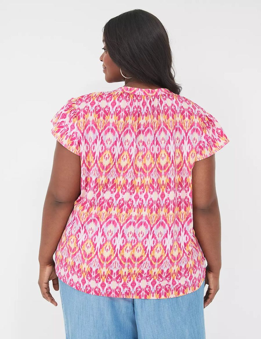 Lane Bryant Relaxed Notch-Neck Woven & Knit Top Women T Shirts Pink | LRX8590XU