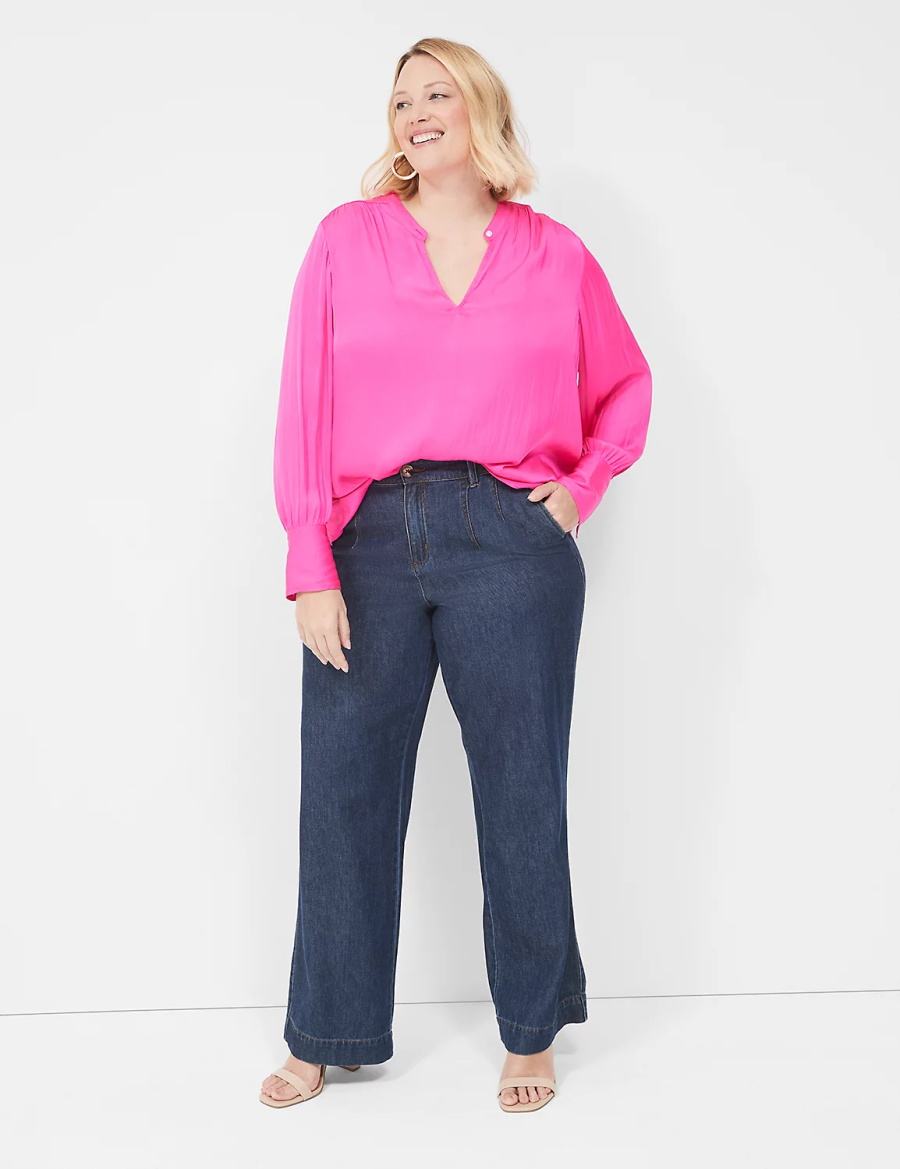 Lane Bryant Relaxed Satin Collar Women Blouse Pink | JTI6017WJ