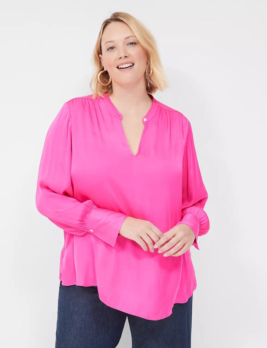 Lane Bryant Relaxed Satin Collar Women Blouse Pink | JTI6017WJ