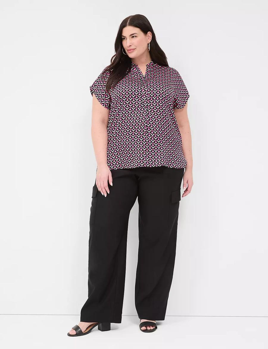 Lane Bryant Relaxed Split-Neck Popover Women Blouse Pink Black | UMJ6497ZL