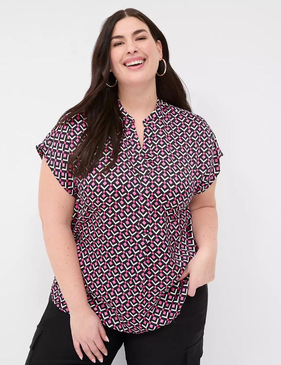 Lane Bryant Relaxed Split-Neck Popover Women Blouse Pink Black | UMJ6497ZL