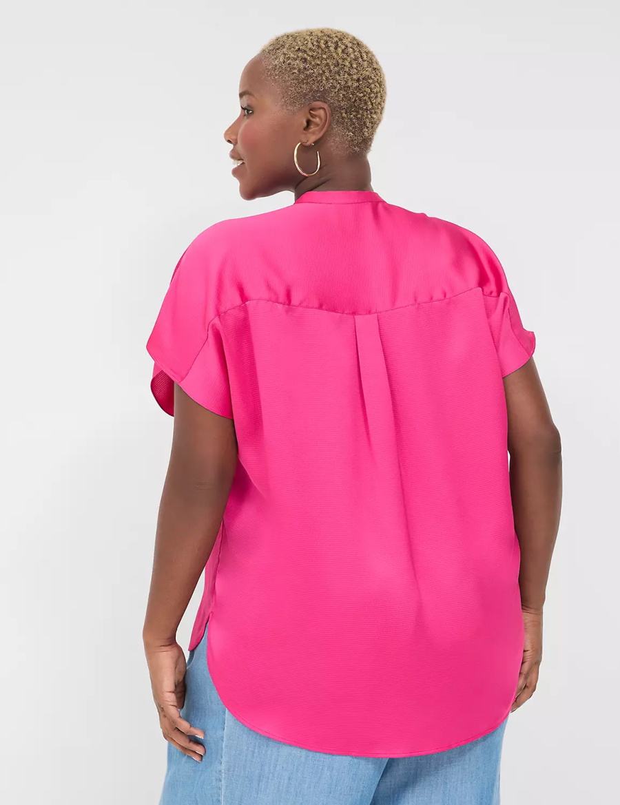 Lane Bryant Relaxed Split-Neck Popover Women Blouse Pink | XTF2180UI