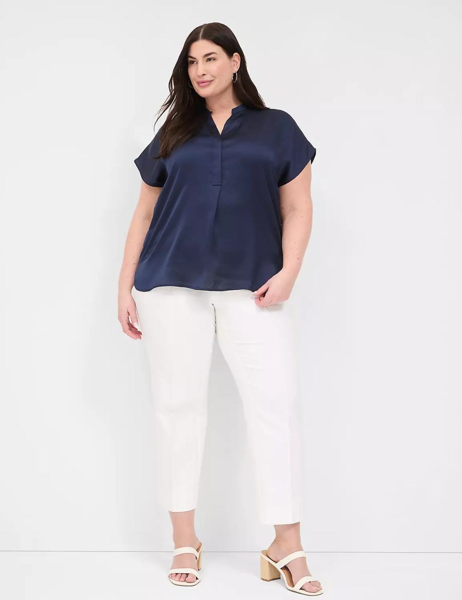 Lane Bryant Relaxed Split-Neck Popover Women Blouse Blue | NYN1157TE