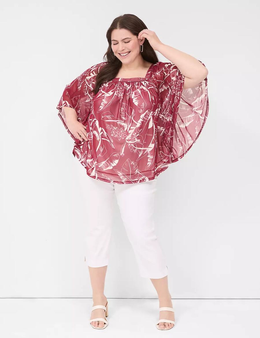 Lane Bryant Relaxed Square-Neck Trimmed Circle Drama Top Women Blouse Burgundy | TOU4395TP