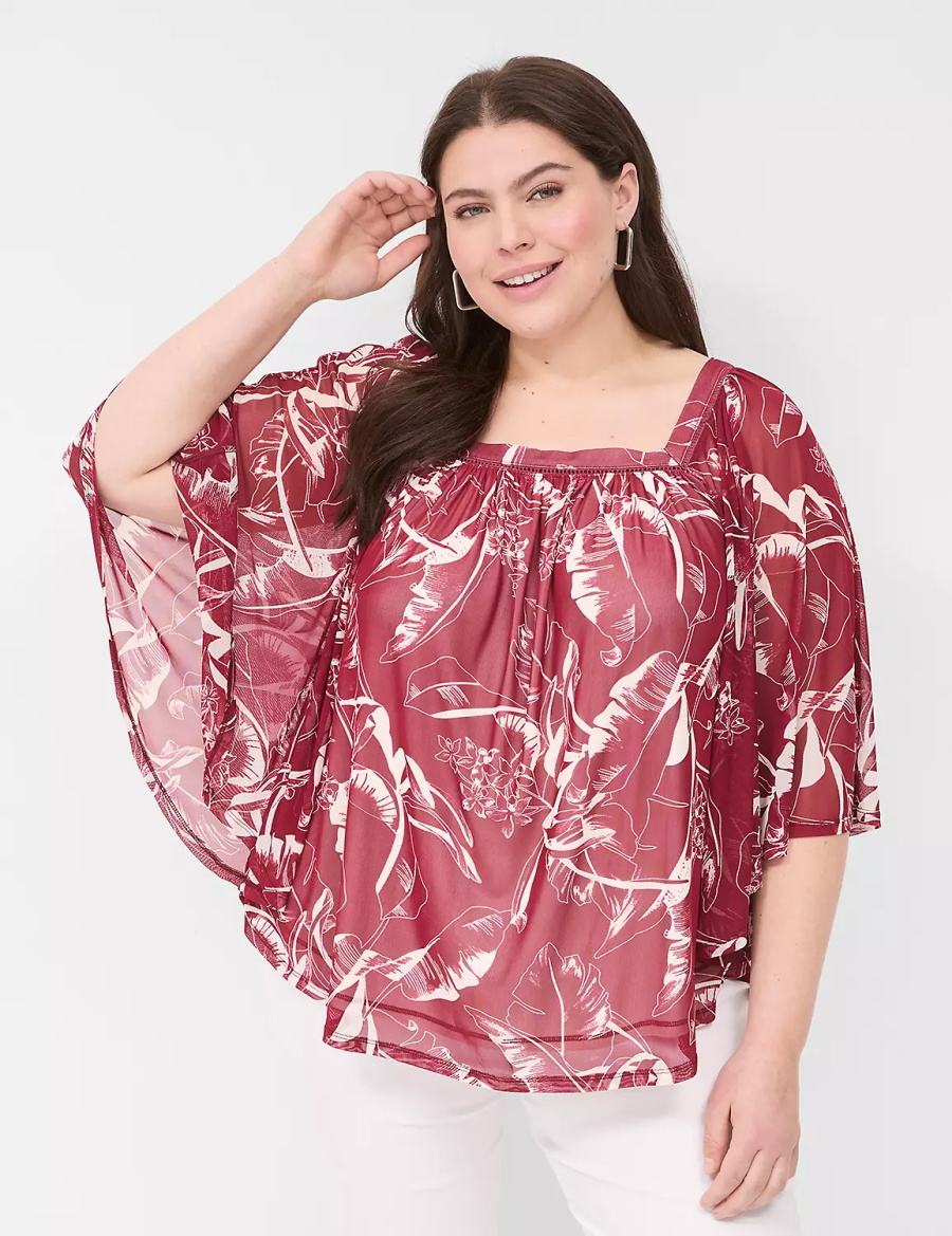 Lane Bryant Relaxed Square-Neck Trimmed Circle Drama Top Women Blouse Burgundy | TOU4395TP