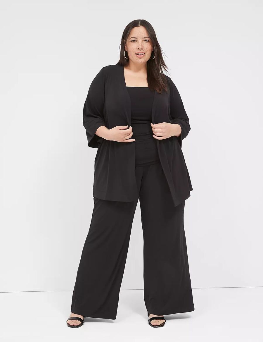 Lane Bryant Relaxed Wide 3/4-Sleeve Overpiece Women Robe Black | XKO558GC