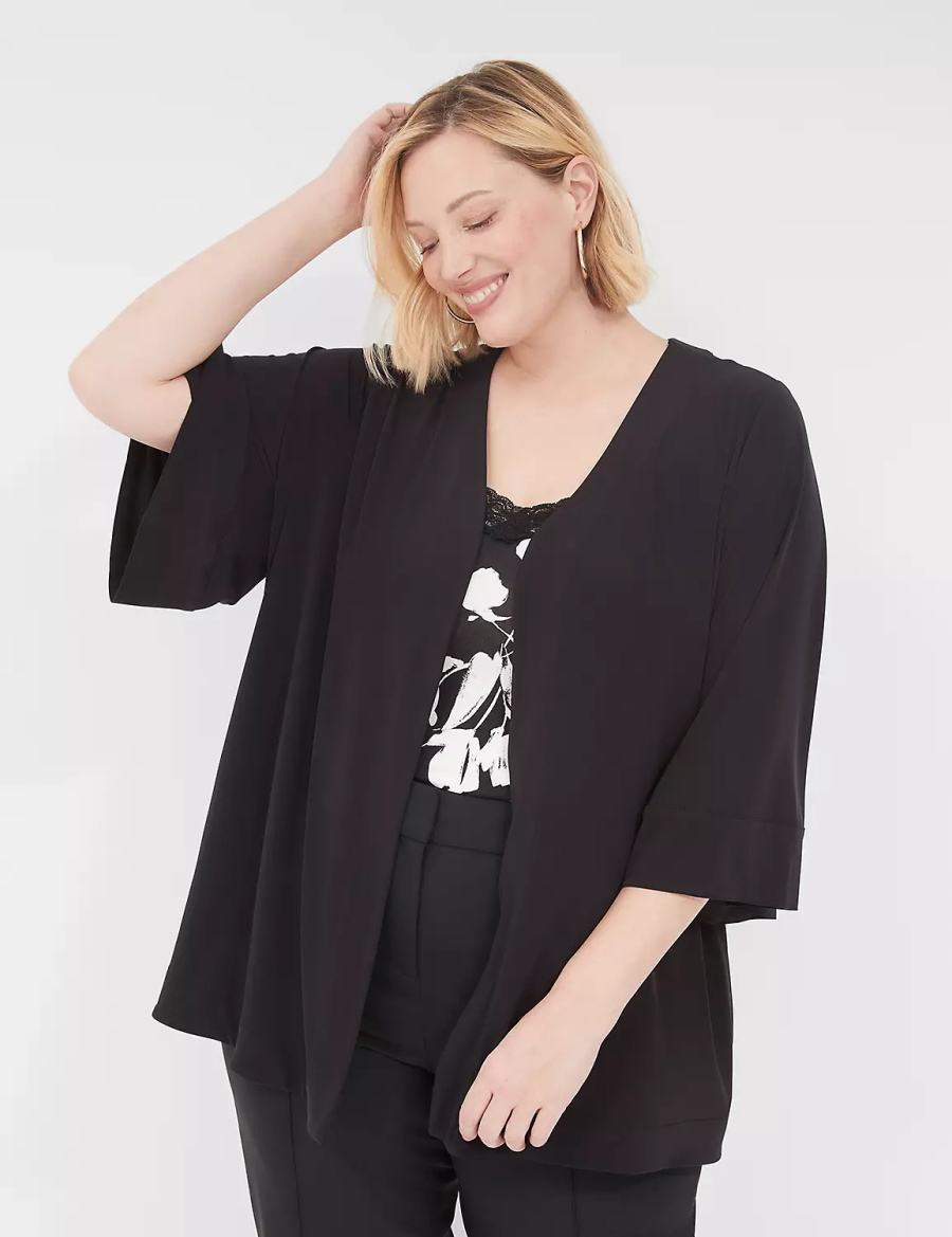 Lane Bryant Relaxed Wide 3/4-Sleeve Overpiece Women Robe Black | XKO558GC