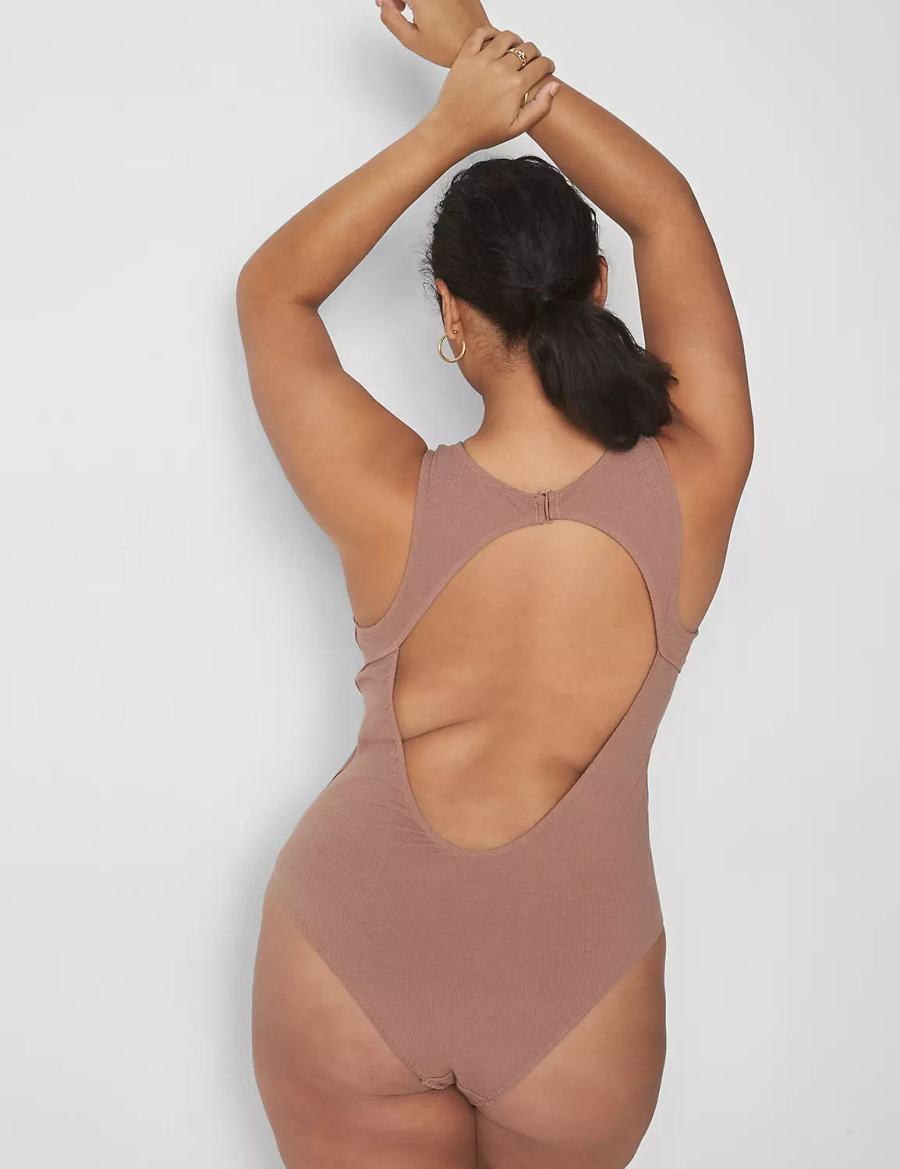 Lane Bryant Rib Open-Back Women Bodysuit Brown | UUP472EJ