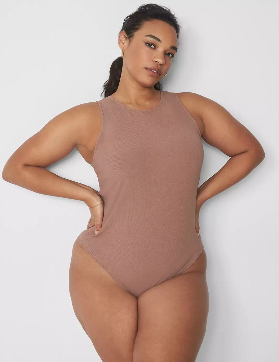 Lane Bryant Rib Open-Back Women Bodysuit Brown | UUP472EJ