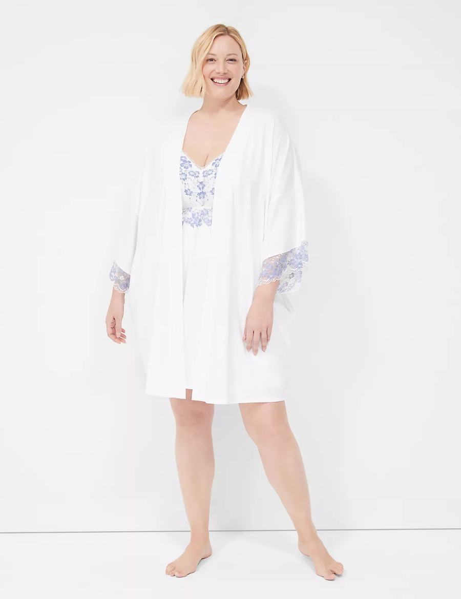 Lane Bryant Romance Lace-Trim Women Robe White | WCX5795HG