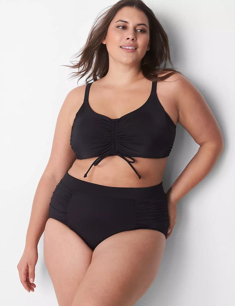 Lane Bryant Ruched Swim Women Briefs Black | BUF2236SE