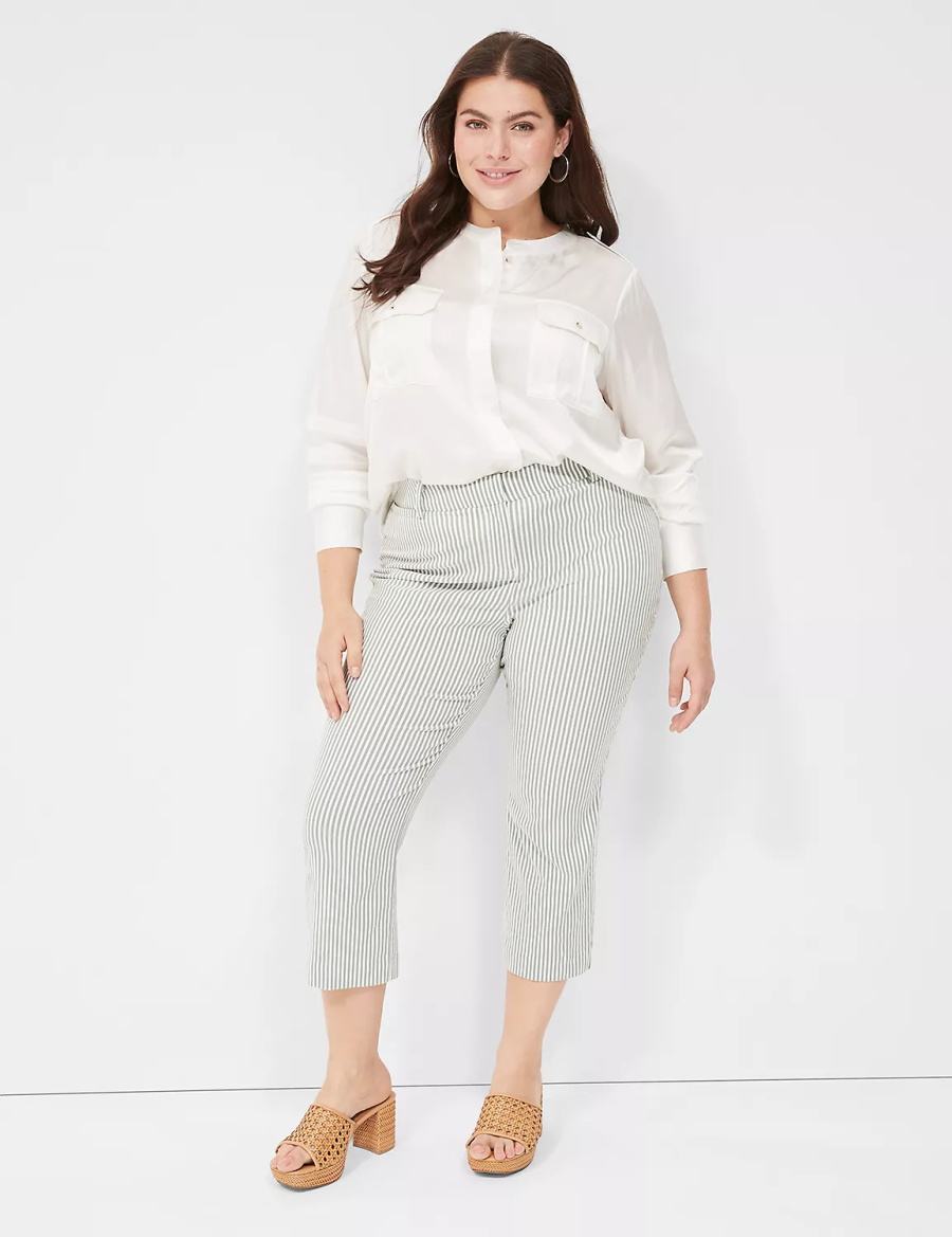 Lane Bryant Satin Long-Sleeve Button-Front Women Blouse White Rose | UWQ7538TH