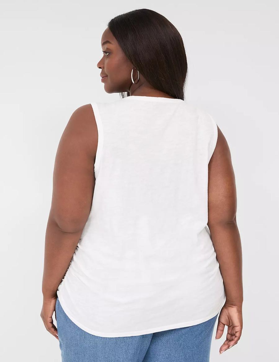 Lane Bryant Scoop-Neck Side-Ruched Women Tank Top White | HCA674QS