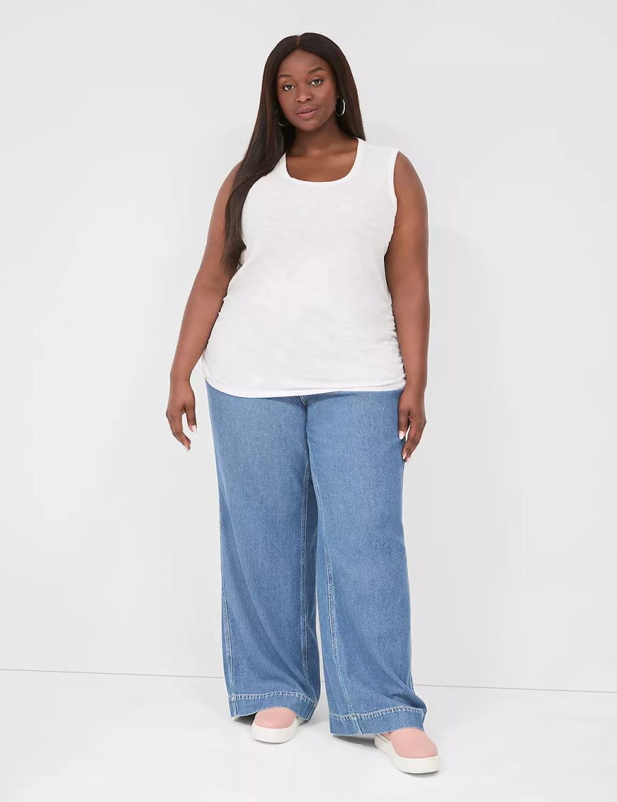 Lane Bryant Scoop-Neck Side-Ruched Women Tank Top White | HCA674QS