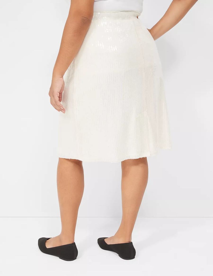 Lane Bryant Sequin Fit & Flare Women Skirts White | HJR1071MQ