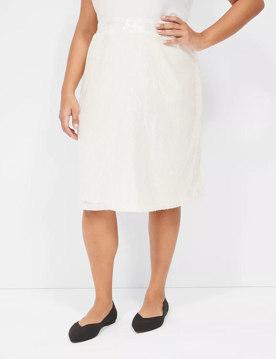 Lane Bryant Sequin Fit & Flare Women Skirts White | HJR1071MQ