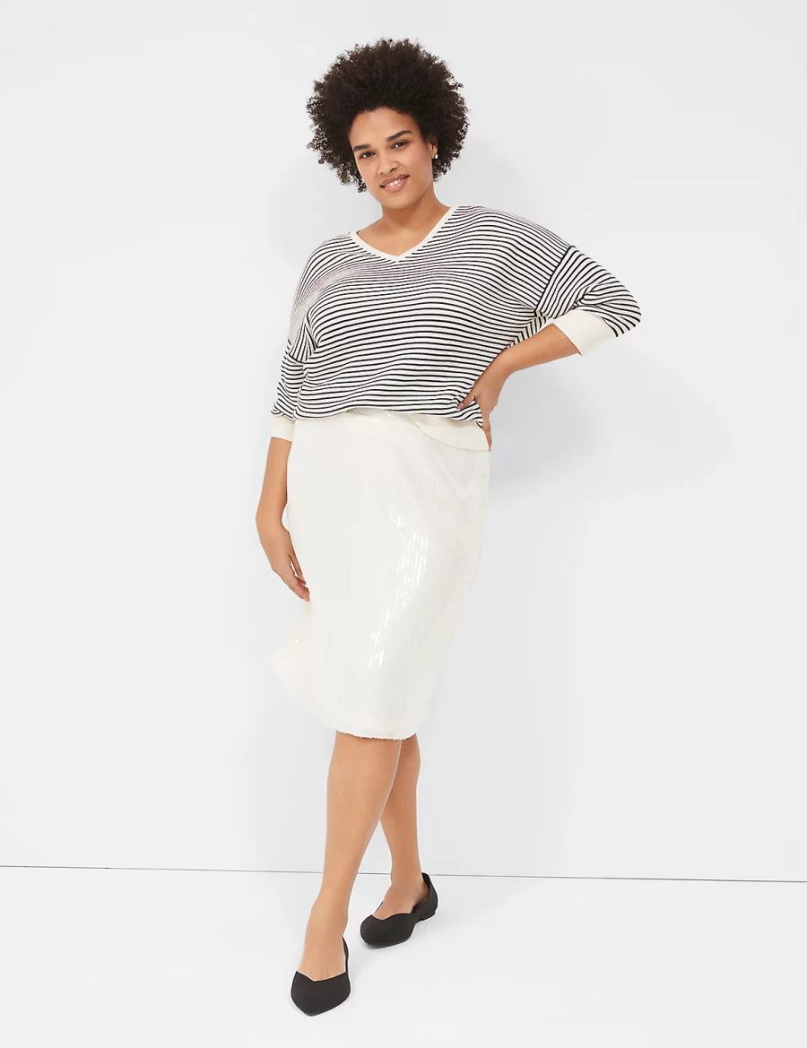 Lane Bryant Sequin Fit & Flare Women Skirts White | HJR1071MQ