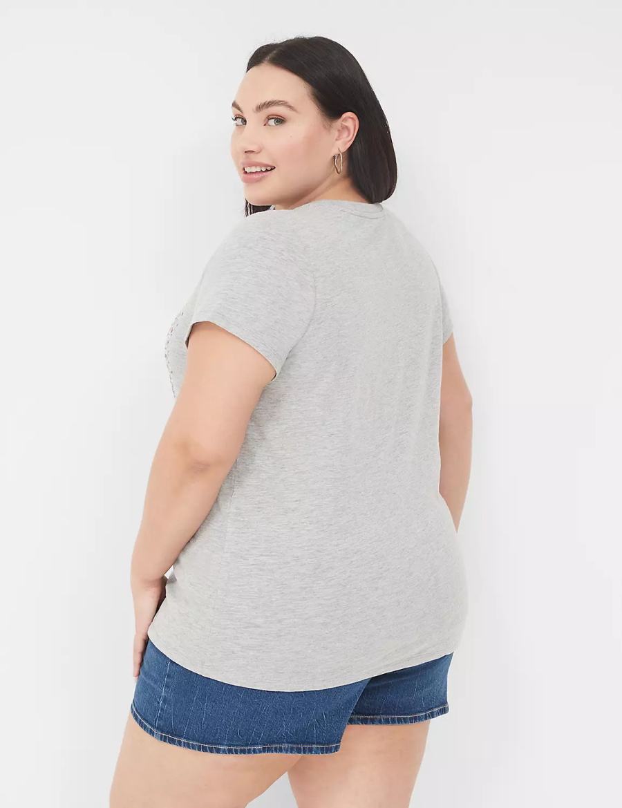 Lane Bryant Sequin USA Graphic Tee Women T Shirts Light Grey | NWU2144NW