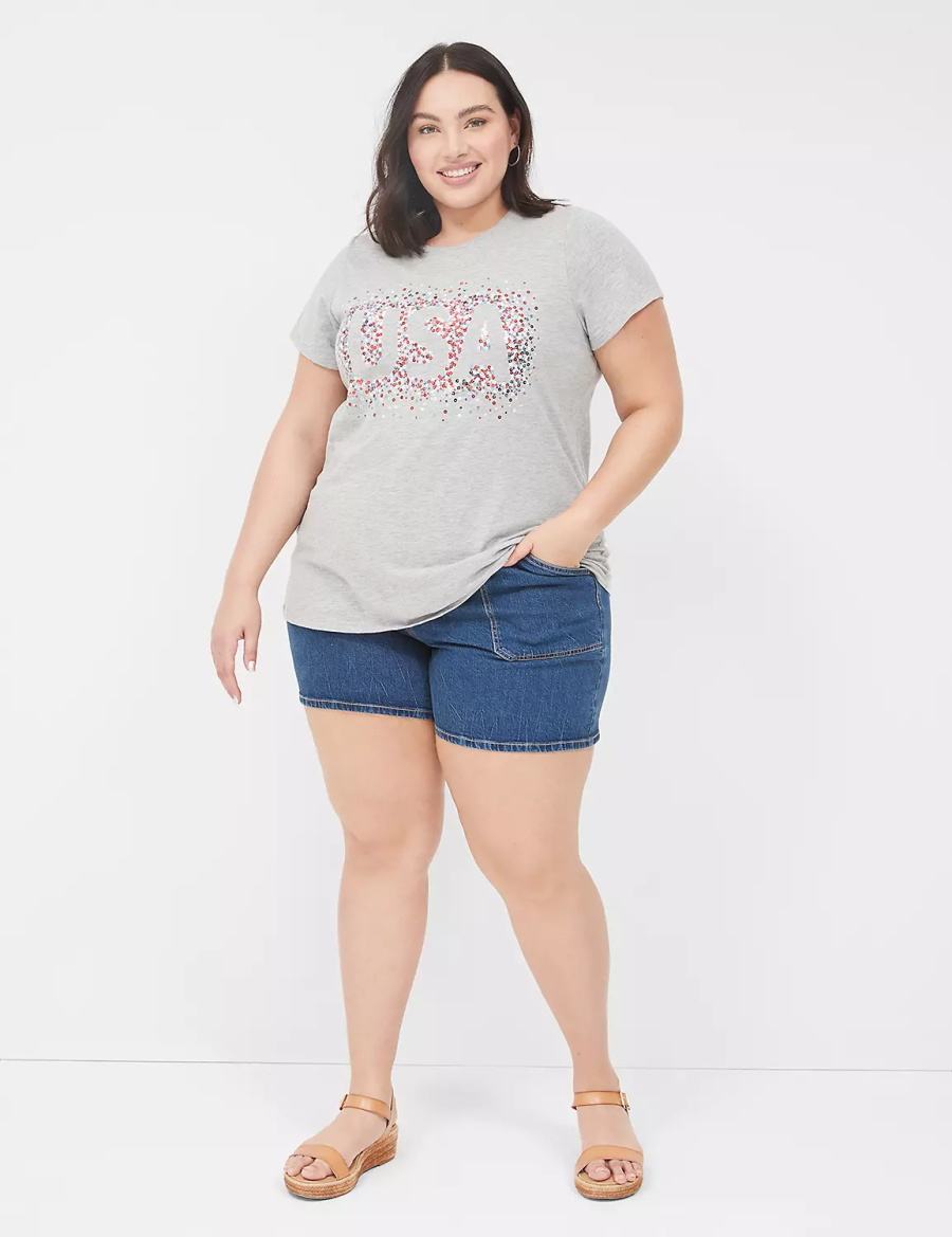 Lane Bryant Sequin USA Graphic Tee Women T Shirts Light Grey | NWU2144NW