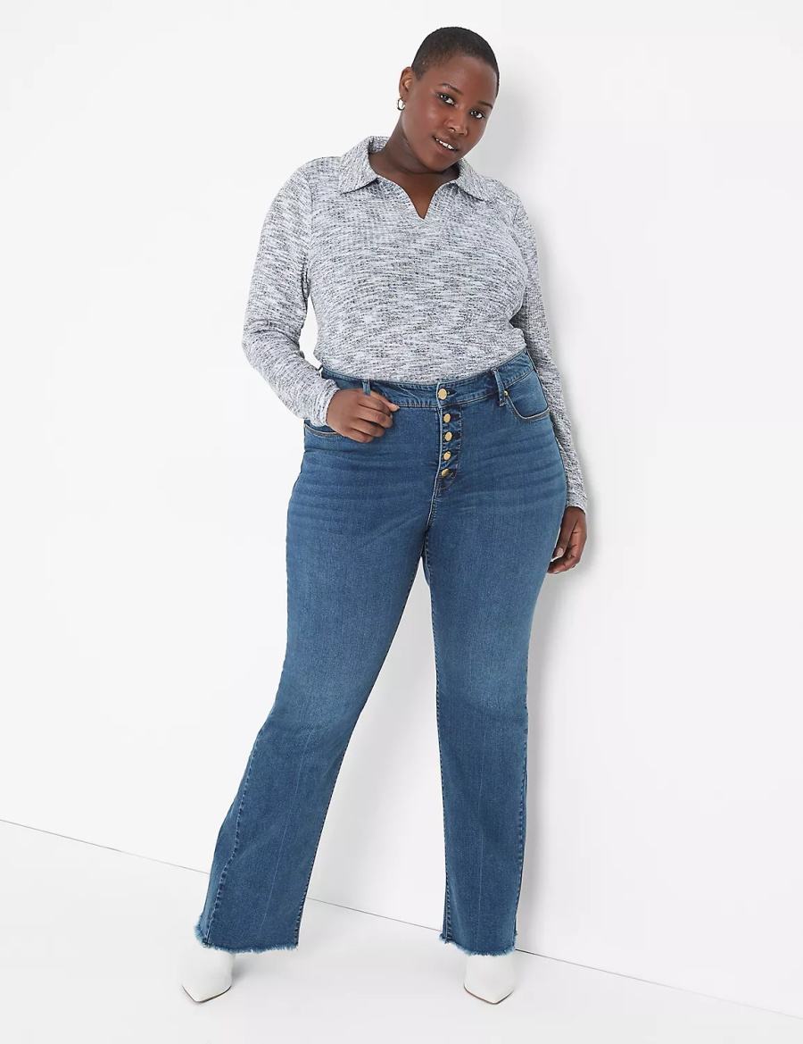 Lane Bryant Seven7 High-Rise Flare With Raw Hem Women Jeans Blue | BID9870QQ