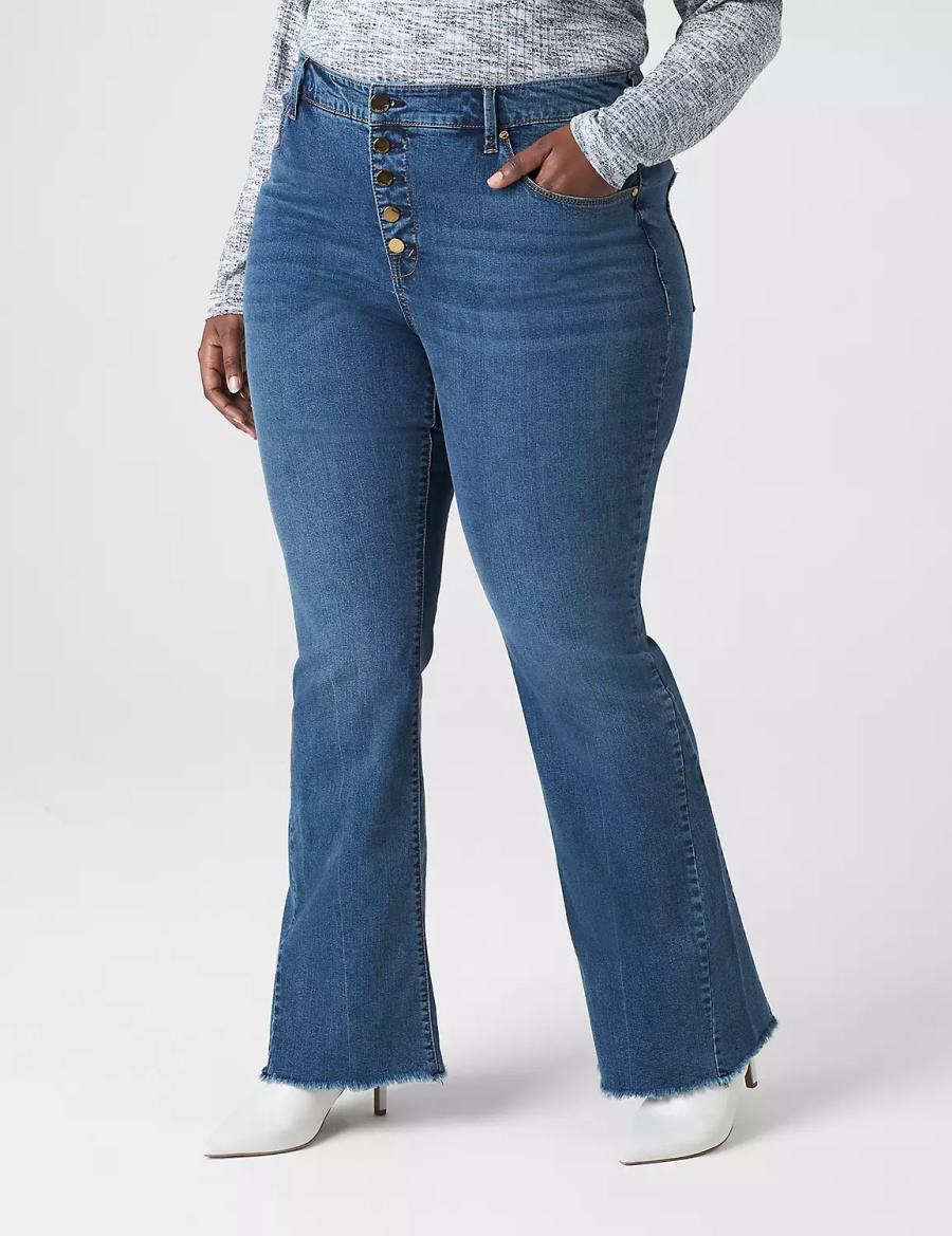 Lane Bryant Seven7 High-Rise Flare With Raw Hem Women Jeans Blue | BID9870QQ