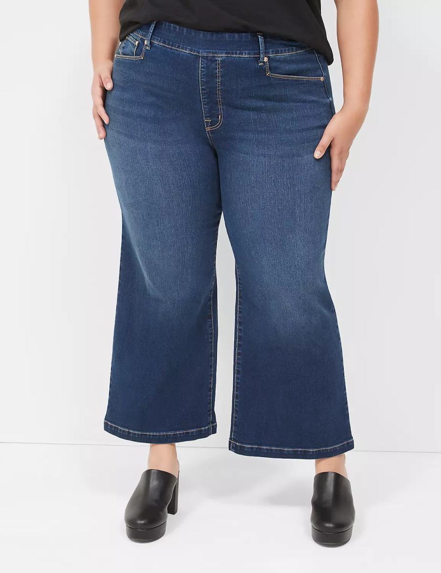 Lane Bryant Seven7 Pull-On Weekender Cropped With Embellished Pockets Women Jeans Dark Blue | PFZ6192UI