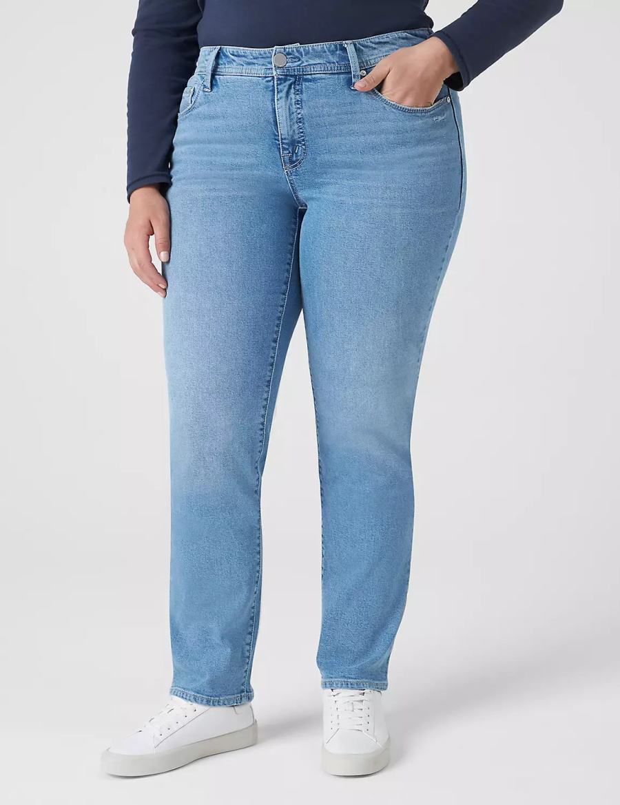 Lane Bryant Seven7 Straight With Back Pocket Embroidery Women Jeans Light Blue | INQ1652NR