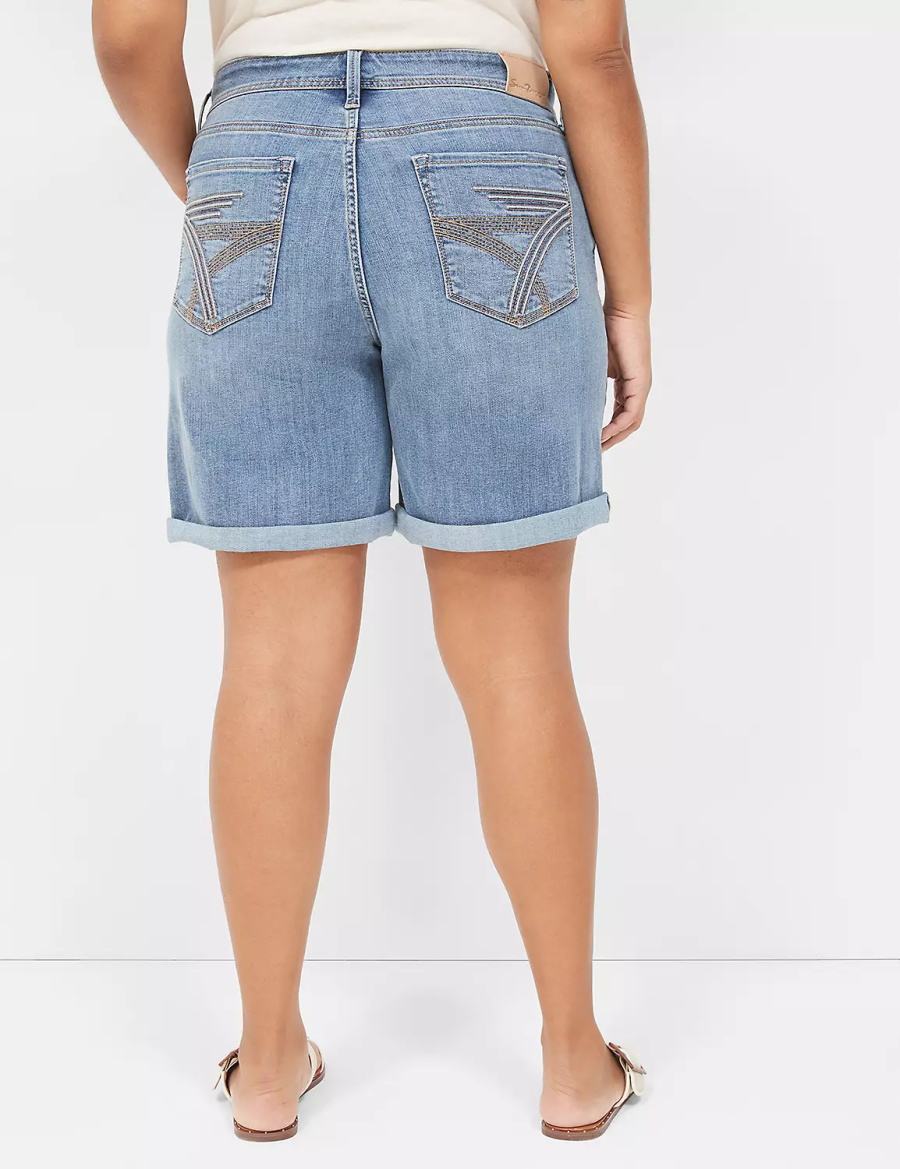 Lane Bryant Seven7 Weekender Jean With Painted Details Women Shorts Dark Blue | QTZ70100BK