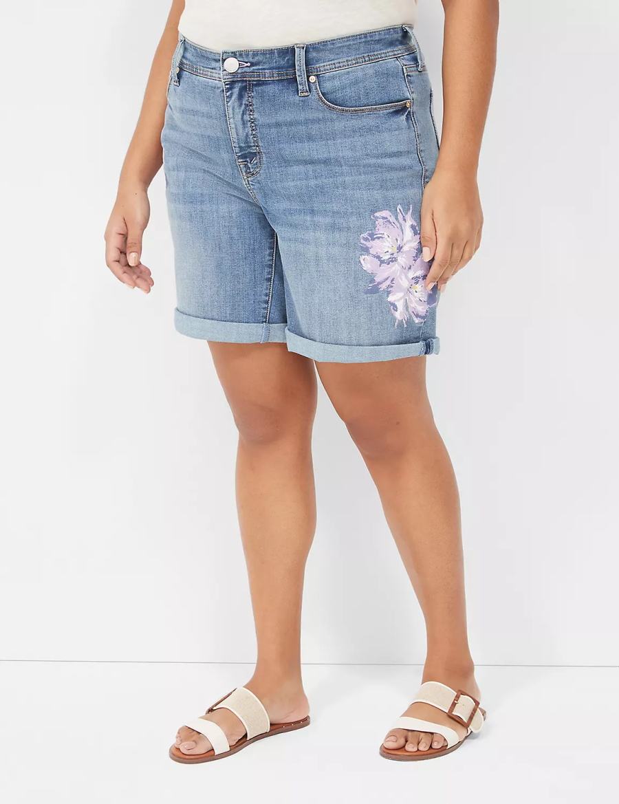 Lane Bryant Seven7 Weekender Jean With Painted Details Women Shorts Dark Blue | QTZ70100BK