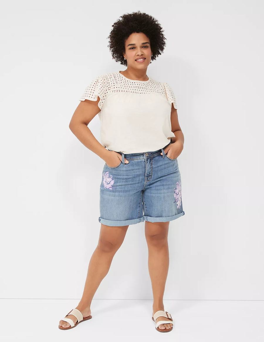 Lane Bryant Seven7 Weekender Jean With Painted Details Women Shorts Dark Blue | QTZ70100BK