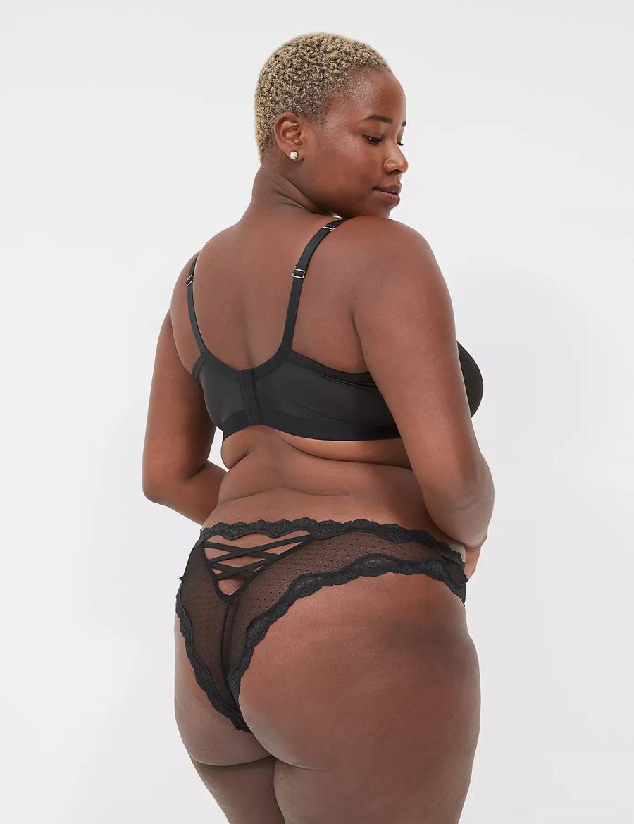 Lane Bryant Sheer Mesh Tanga Women Briefs Black | IXN6693KQ